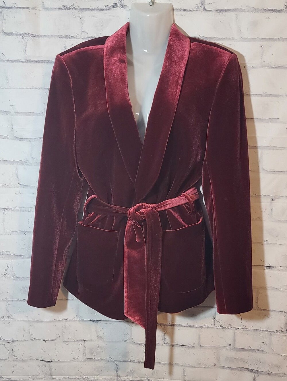 ASOS Burgundy Belted Tie Waist Blazer Jacket w/ Pockets Size 38
